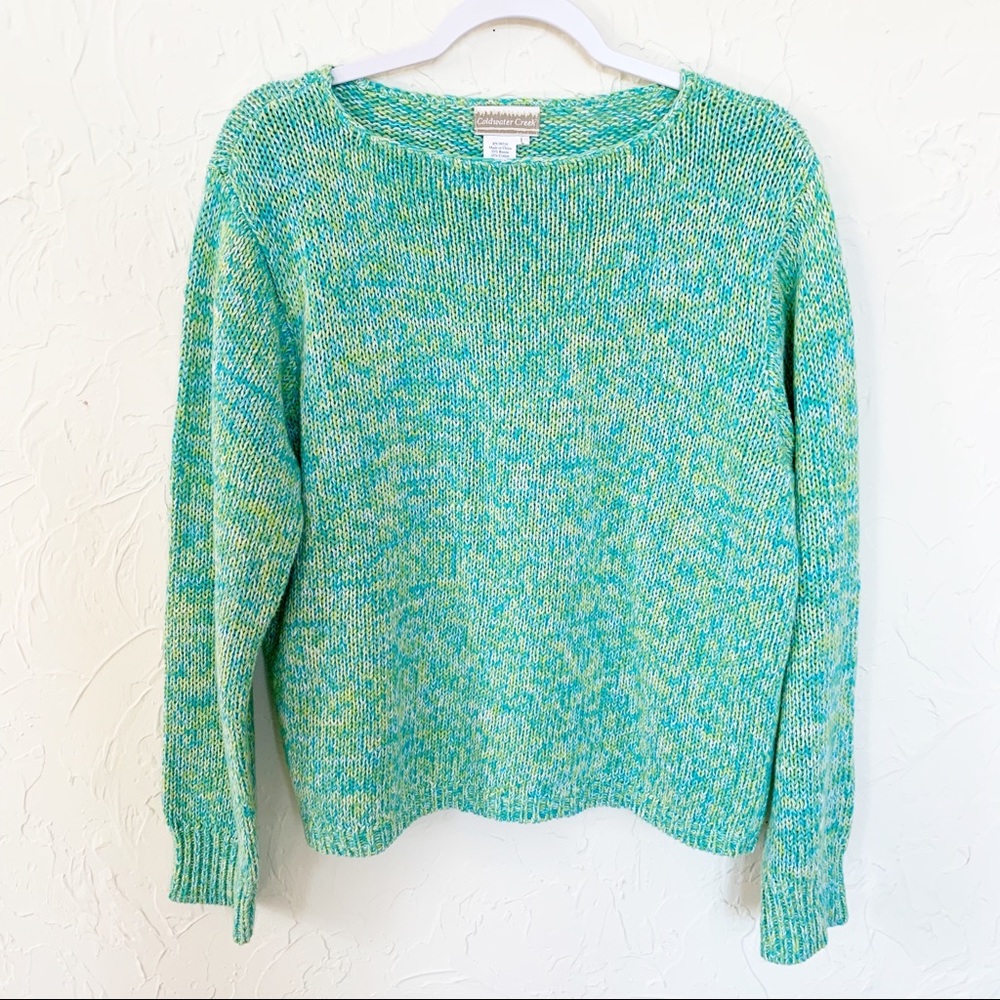 Coldwater Creek Blue Green White Sweater Size LG